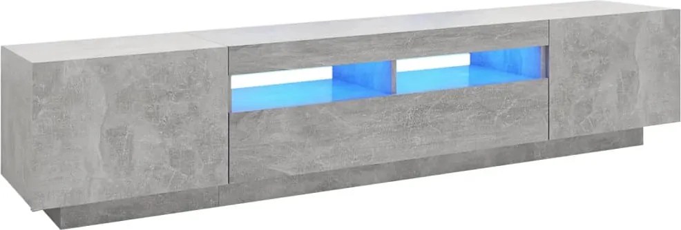 vidaXL Comodă TV cu lumini LED, gri beton, 200x35x40 cm