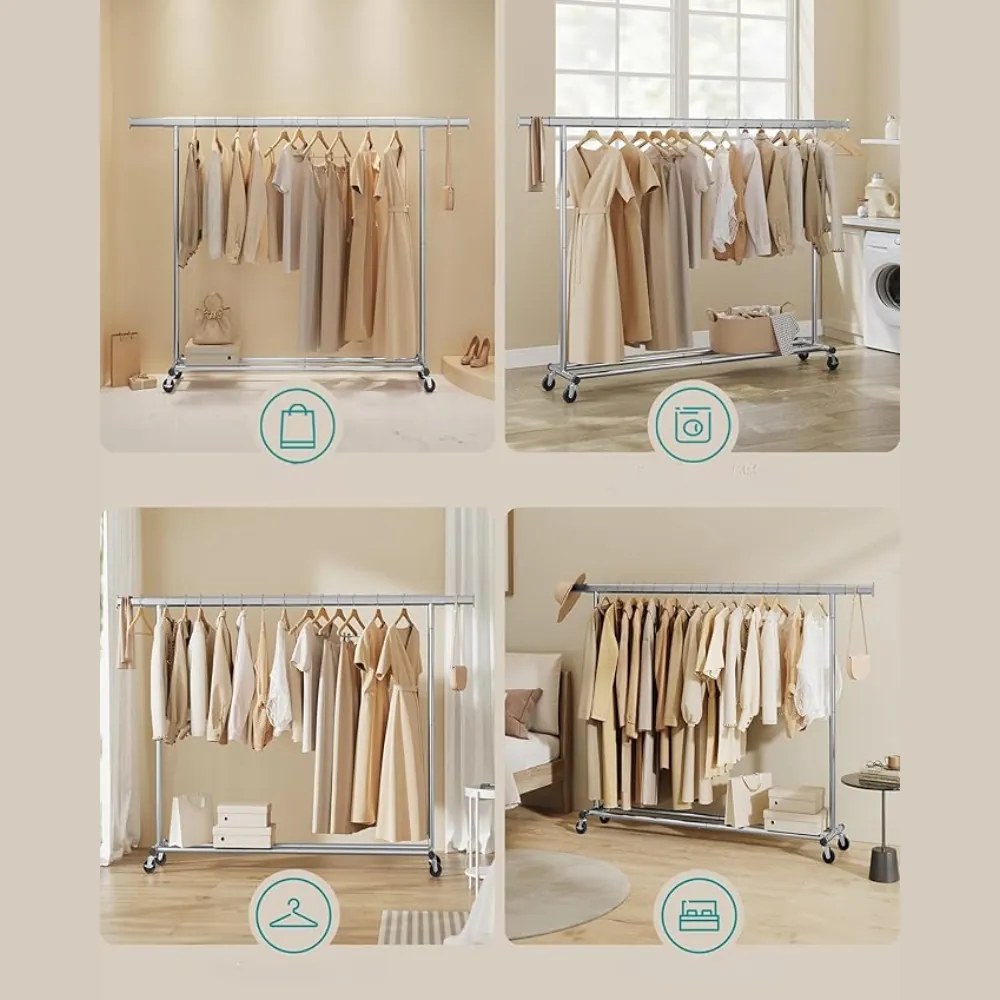 Umeraș pentru haine DOLLY pe roți, max. 150 kg, 45x160-200x161,5cm, argintiu SongmicsHome