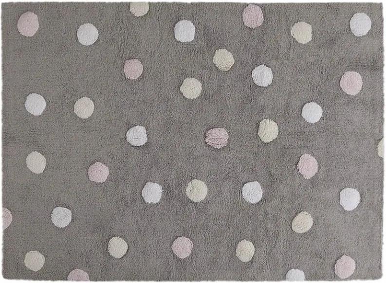 Covor dreptunghiular gri/roz din bumbac 120x160 cm Tricolor Polka Dots Grey Pink Lorena Canals