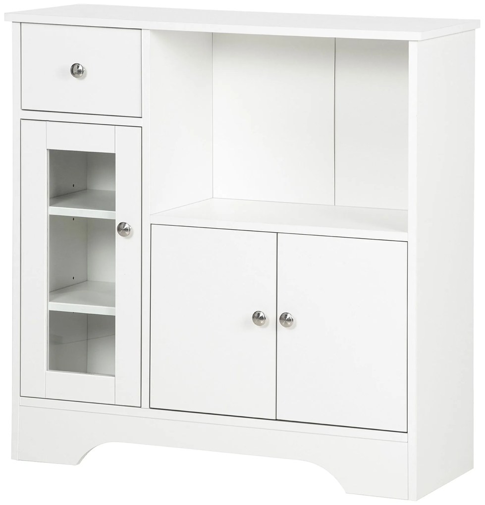 HOMCOM Bufet de bucătărie modern cu ușă din sticlă, sertar, spațiu mare și rafturi reglabile 80 x 30 x 82 cm alb | Aosom Romania