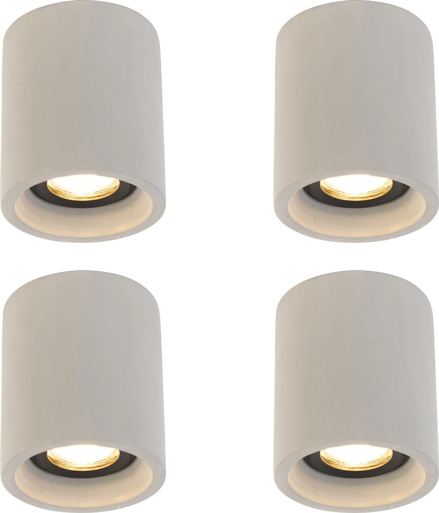 Set de 4 spoturi rustice de tavan beton rotund - Deep