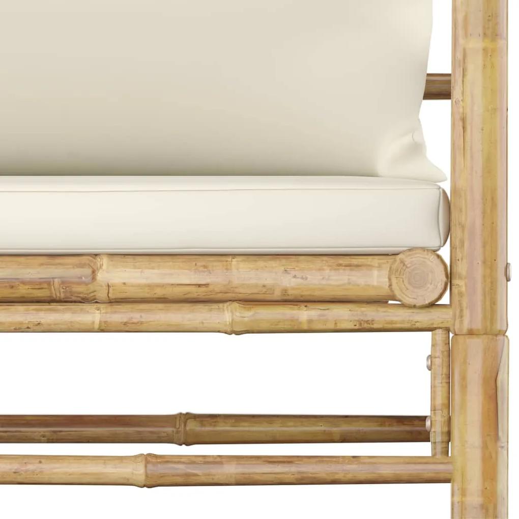 Set mobilier de gradina, 7 piese, perne alb crem, bambus Crem, 3x colt + 2x mijloc + fotoliu + masa, 1