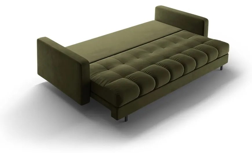 Canapea verde extensibilă, cu spațiu de depozitare cu tapițerie din catifea 222 cm Bali – Cosmopolitan Design