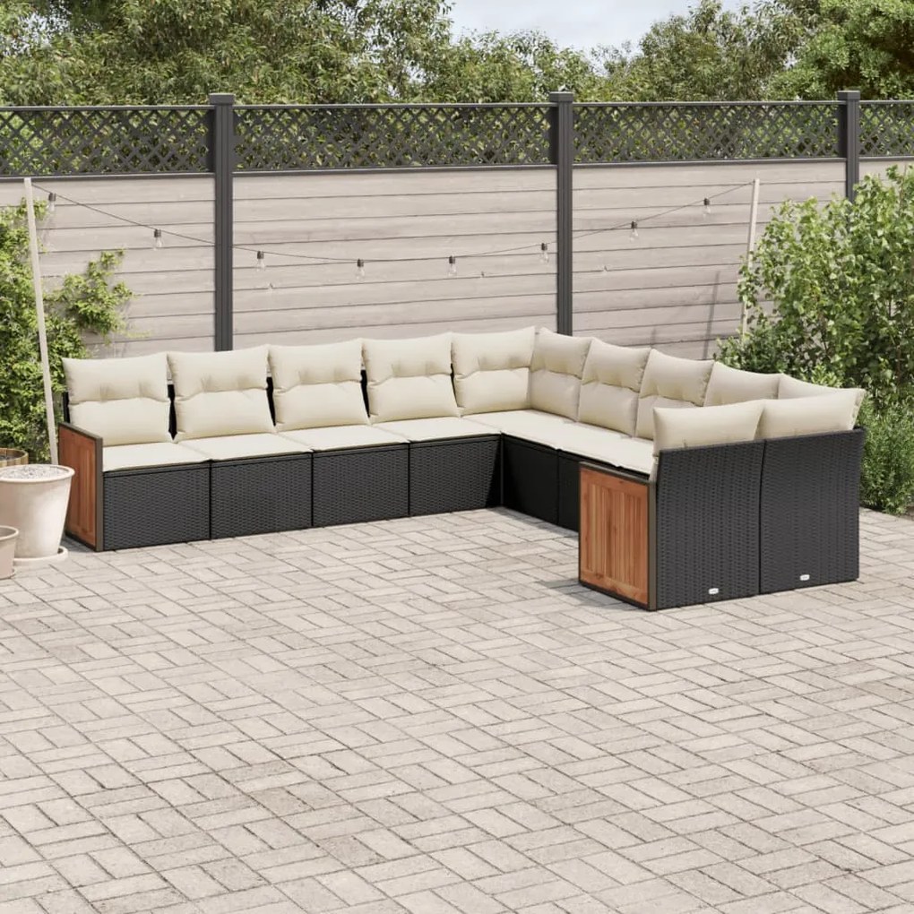 vidaXL Set canapele de grădină cu perne, 10 piese, negru, poliratan