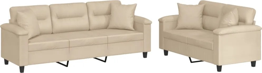 vidaXL Set de canapele cu perne, 2 piese, crem, microfibră