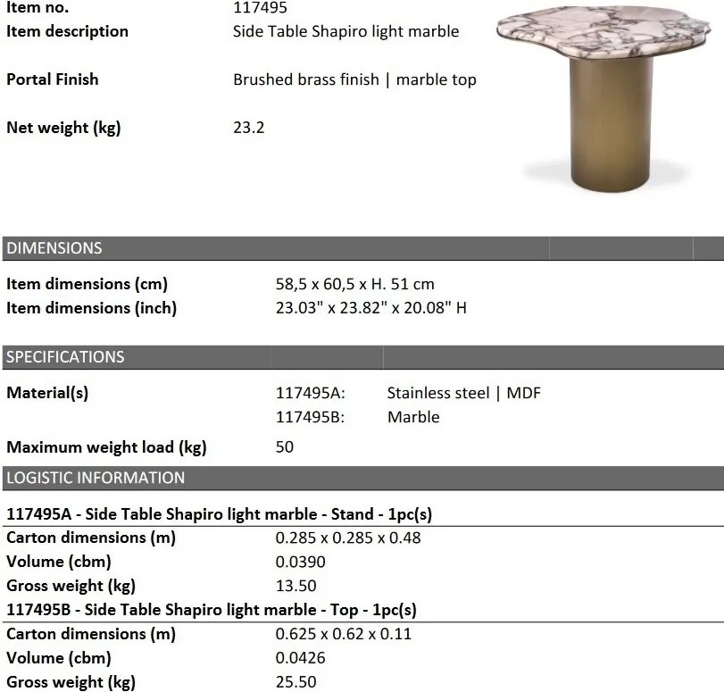 Masuta laterala design LUX cu blat din marmura Shapiro