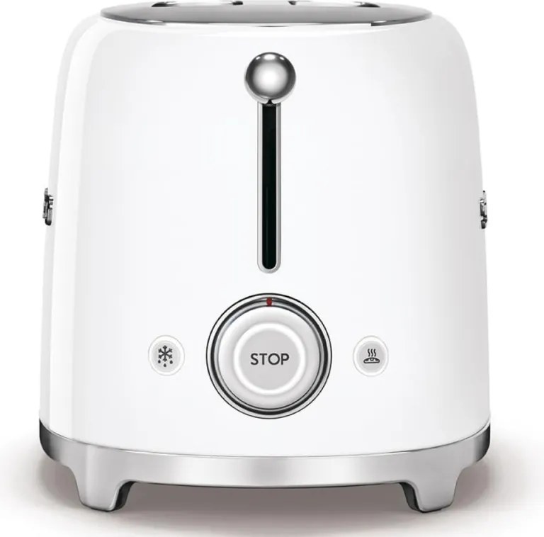 Prajitor de paine SMEG 50's Style TSF01WHEU, 950 W, 2 felii, 6 trepte, Tava pentru firimituri, Cablu integrat, Otel inoxidabil, Alb