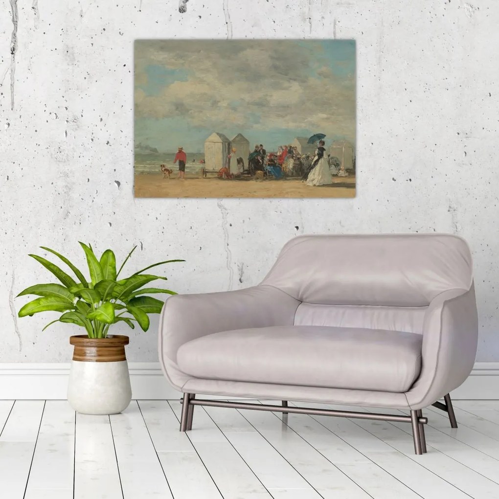 Tablou pe sticlă - Eugène Boudin, Beach Scene, reproducere (70x50 cm)