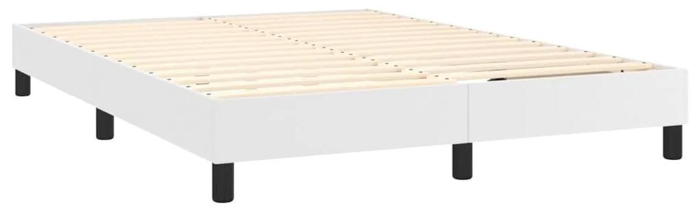 Pat box spring cu saltea, alb, 140x190 cm, piele ecologica Alb, 140 x 190 cm, Culoare unica si cuie de tapiterie