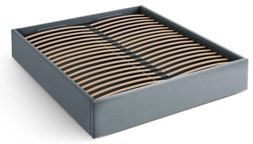 Pat matrimonial albastru deschis tapițat cu spațiu de depozitare/fără tăblie cu somieră 160x200 cm Susan – Micadoni