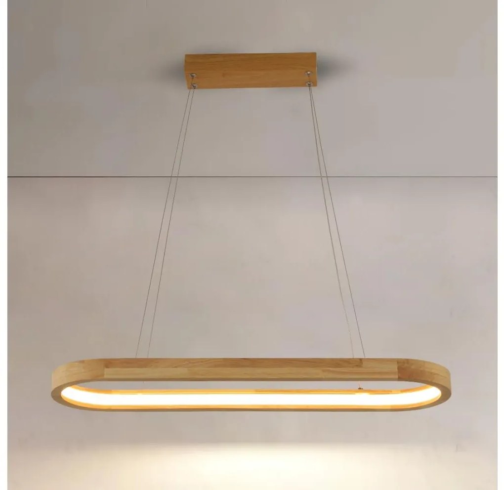Brilagi - Lampă suspendată pe cablu UMEA WOOD, LED/30W/230V, 70x20 cm, lemn de cauciuc