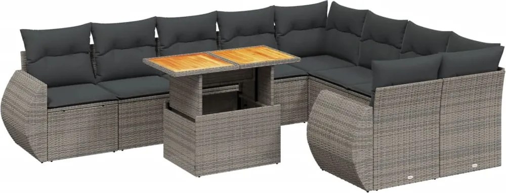 vidaXL Set mobilier de grădină cu perne, 10 piese, gri, poliratan