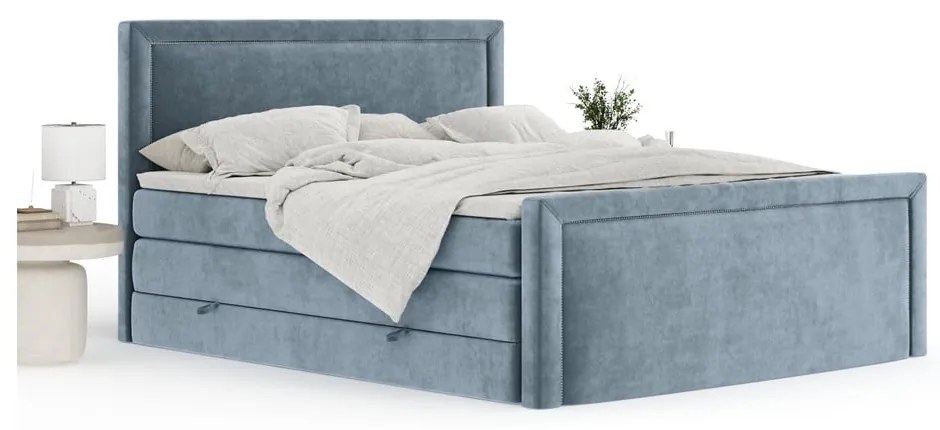 Pat boxspring albastru cu spațiu de depozitare 160x200 cm Lavenda – Maison de Rêve