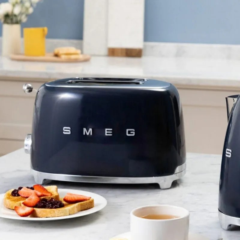 Prajitor de paine SMEG 50's Style TSF01NBEU, 950 W, 2 felii, 6 trepte, Tava pentru firimituri, Cablu integrat, Otel inoxidabil, Albastru inchis