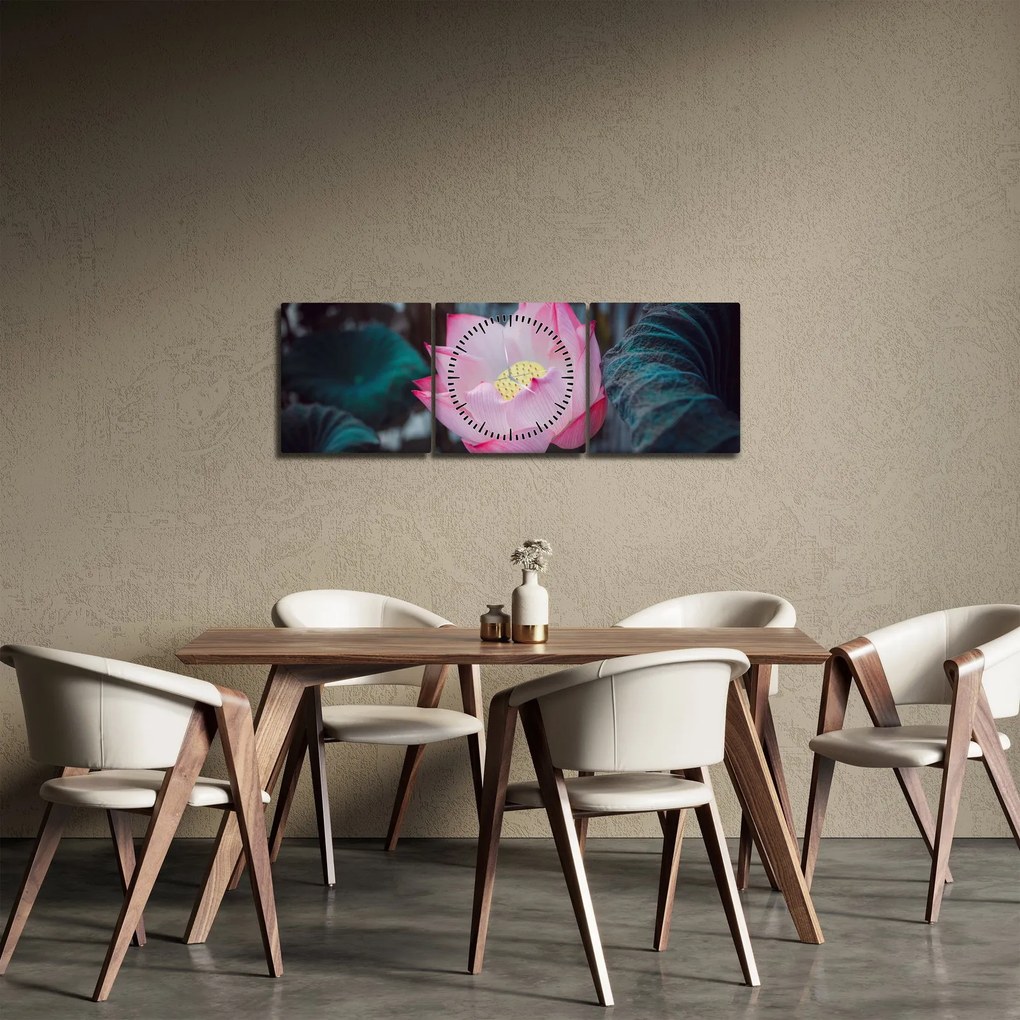 Tablou cu floare roz (cu ceas) (90x30 cm)