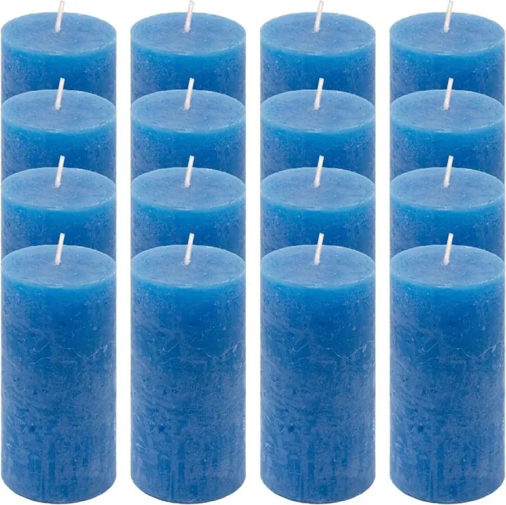 Set de lumânări rustice, 10 cm, Ø 5 cm, albastru, 16 buc