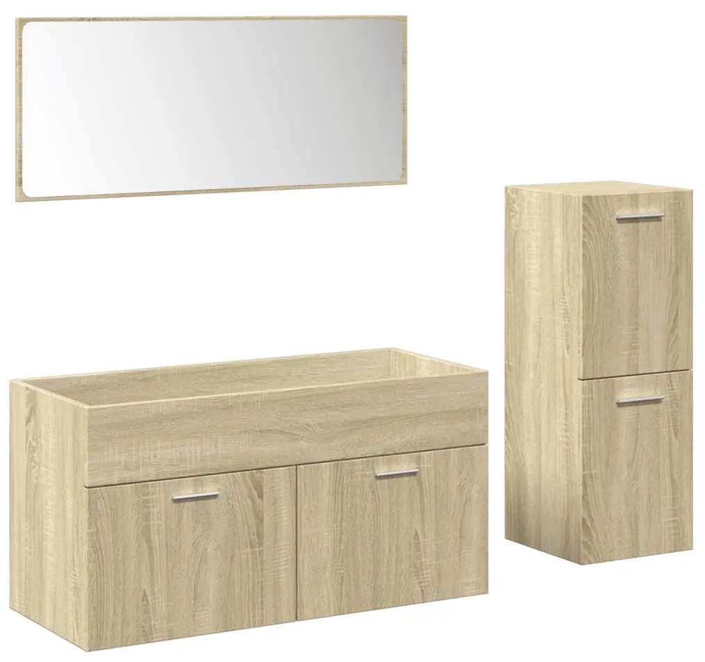 3324997 vidaXL Set mobilier de baie, 3 piese, stejar sonoma, lemn prelucrat