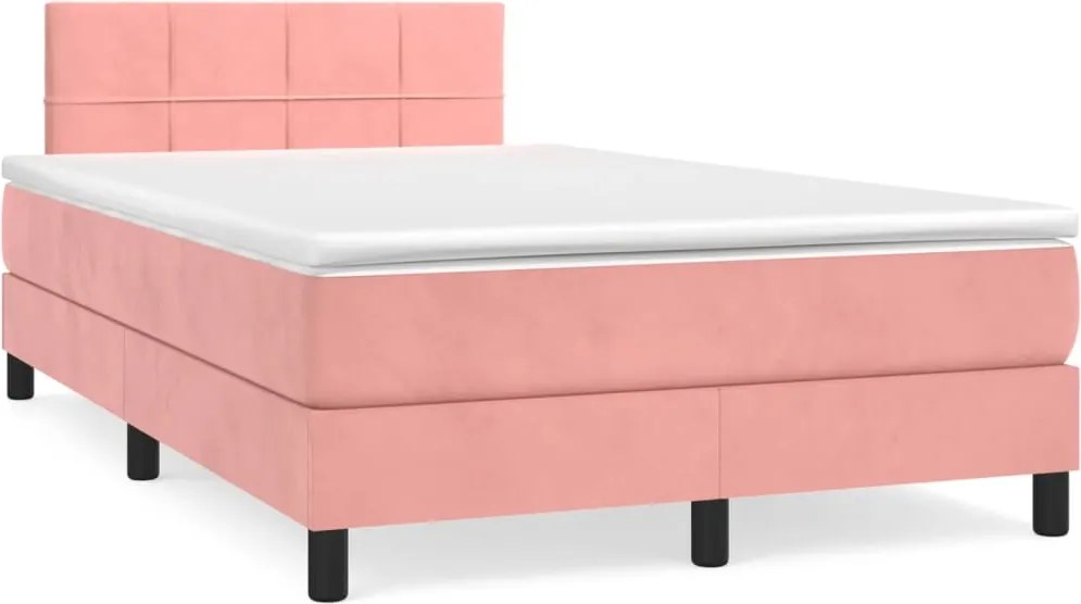 vidaXL Pat box spring cu saltea, roz, 120x200 cm, catifea
