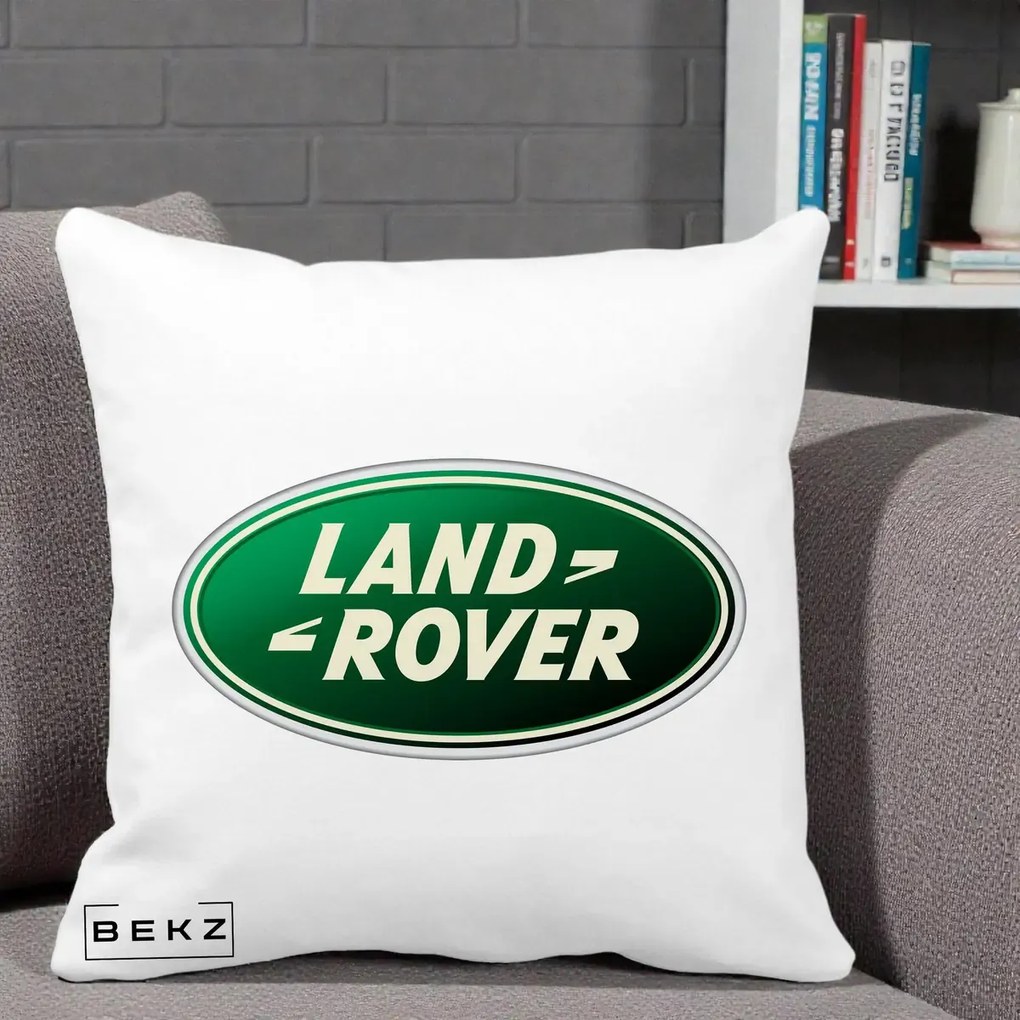 Perna Personalizata cu emblema Land Rover, 40x40 cm, Alba Mata, Husa Detasabila, Perna Inclusa, BEKZ®
