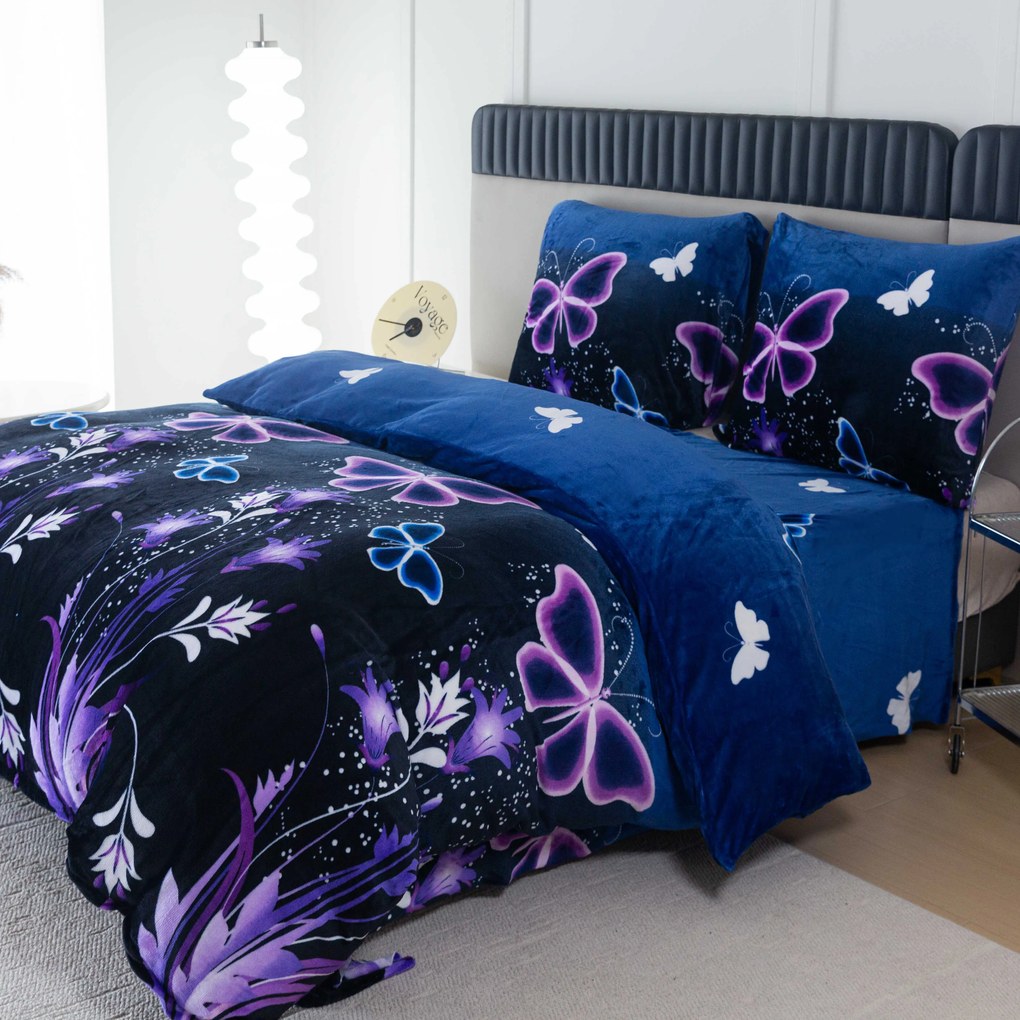 Lenjerie de pat microplus VIOLET BUTTERFLY albastru închis Dimensiune lenjerie de pat: 70 x 90 cm | 140 x 220 cm