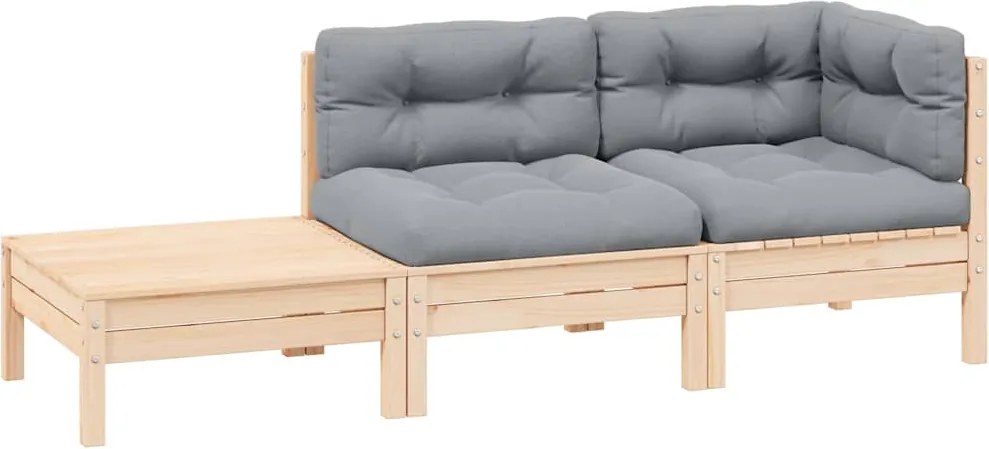 vidaXL Set mobilier grădină cu perne, 3 piese, gri, lemn masiv pin