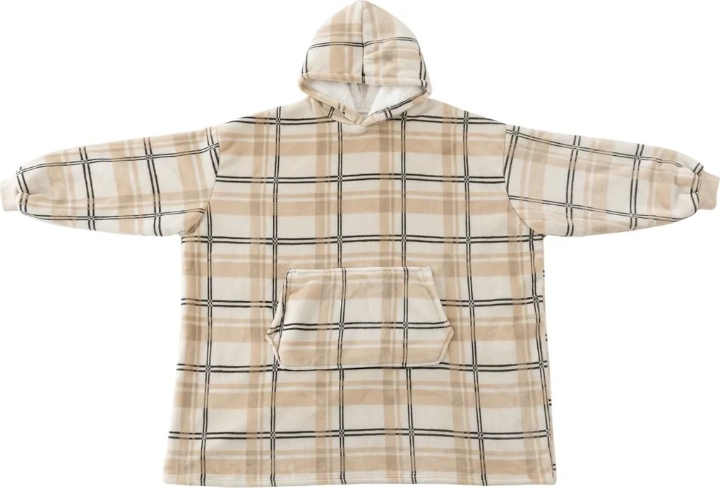 Patura cu maneci si gluga, imitatie de miel PLAID, cremova