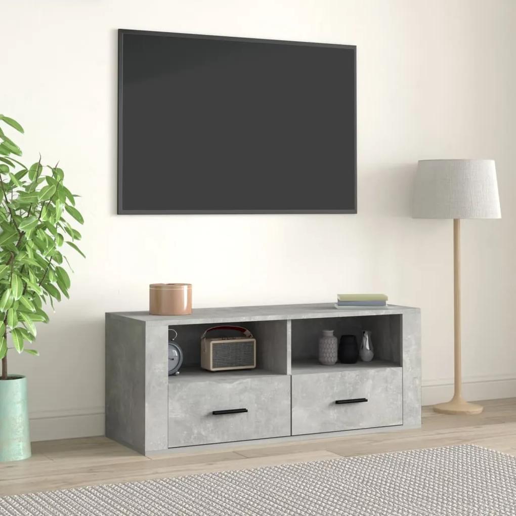 816812 vidaXL Comodă TV, gri beton, 100x35x40 cm, lemn prelucrat