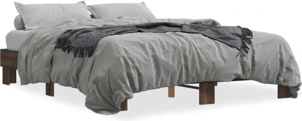 vidaXL Cadru de pat, stejar maro, 150x200 cm, lemn prelucrat și metal