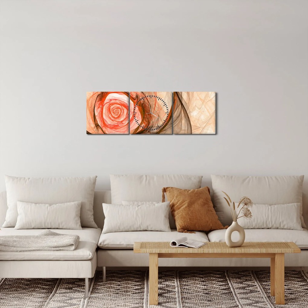 Tablou - Abstract trandafir roz cu fundal alb (cu ceas) (90x30 cm)
