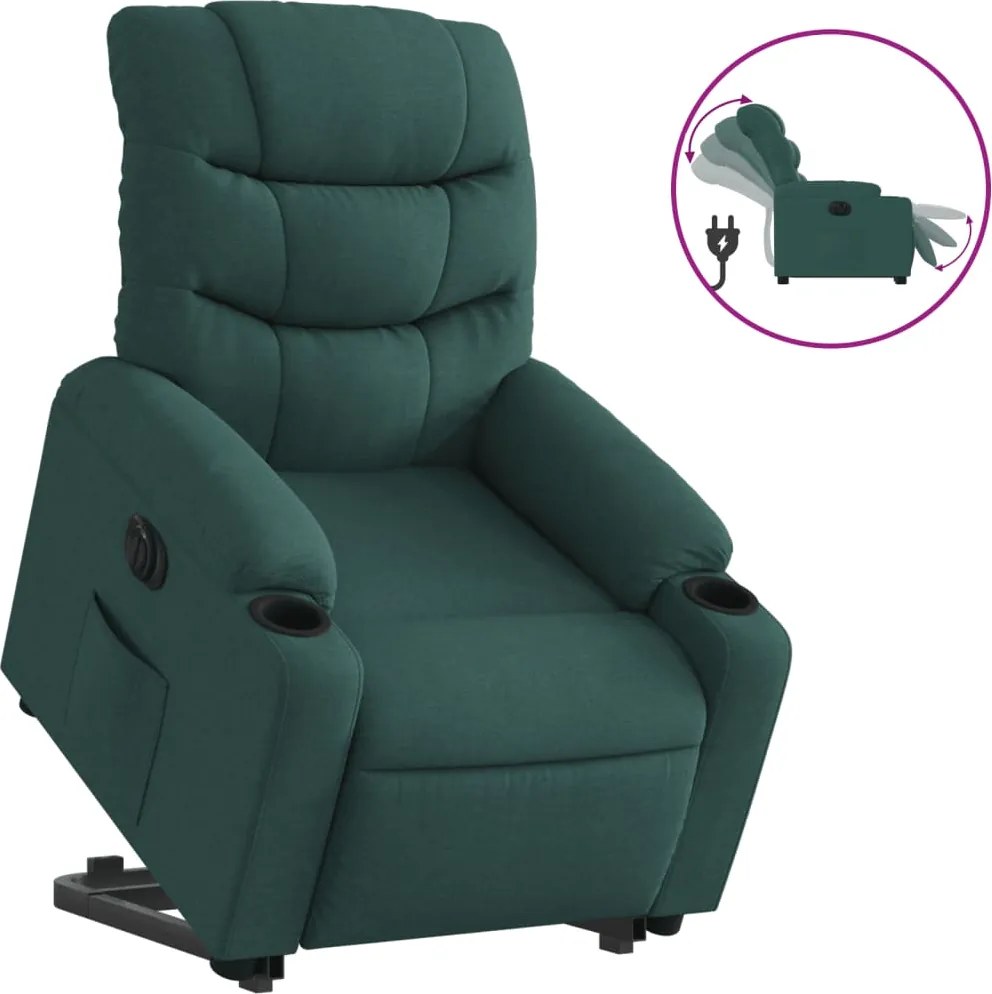 vidaXL Fotoliu electric rabatabil cu ridicare, verde închis, textil