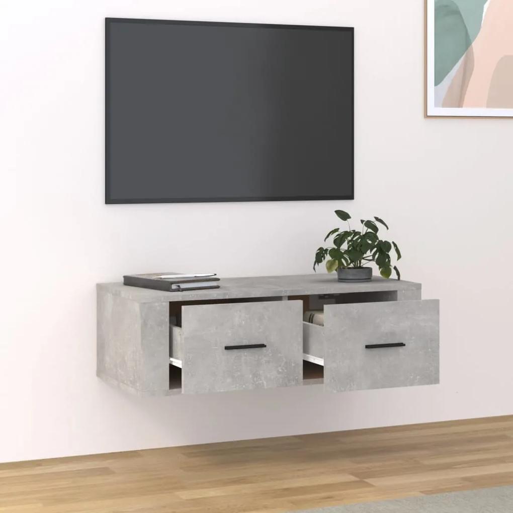 Dulap TV suspendat, gri beton, 80x36x25 cm, lemn compozit 1, Gri beton