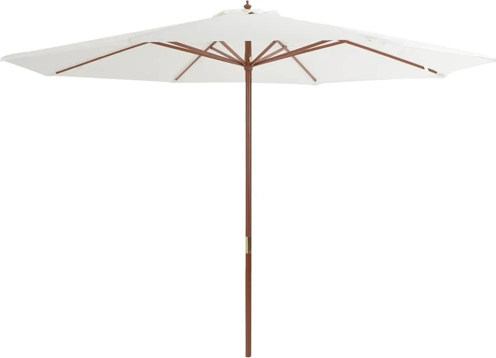 vidaXL Umbrelă de soare exterior, stâlp din lemn, alb nisipiu, 350 cm