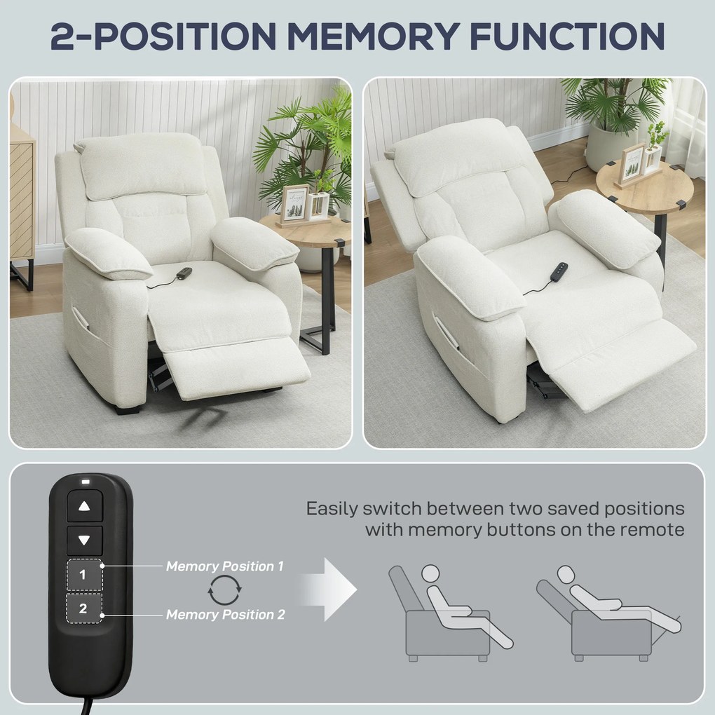 HOMCOM Fotoliu relax electric fotoliu recliner port USB suport picioare buzunare laterale telecomandă 86x90x103cm crem | Aosom Romania