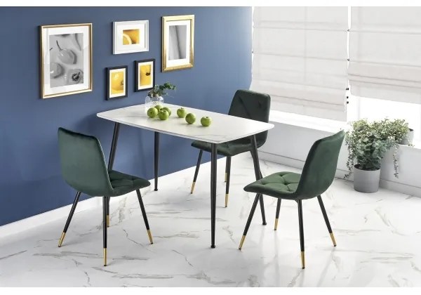 Masă de dining ALARA, finisaj marmură albă/negru