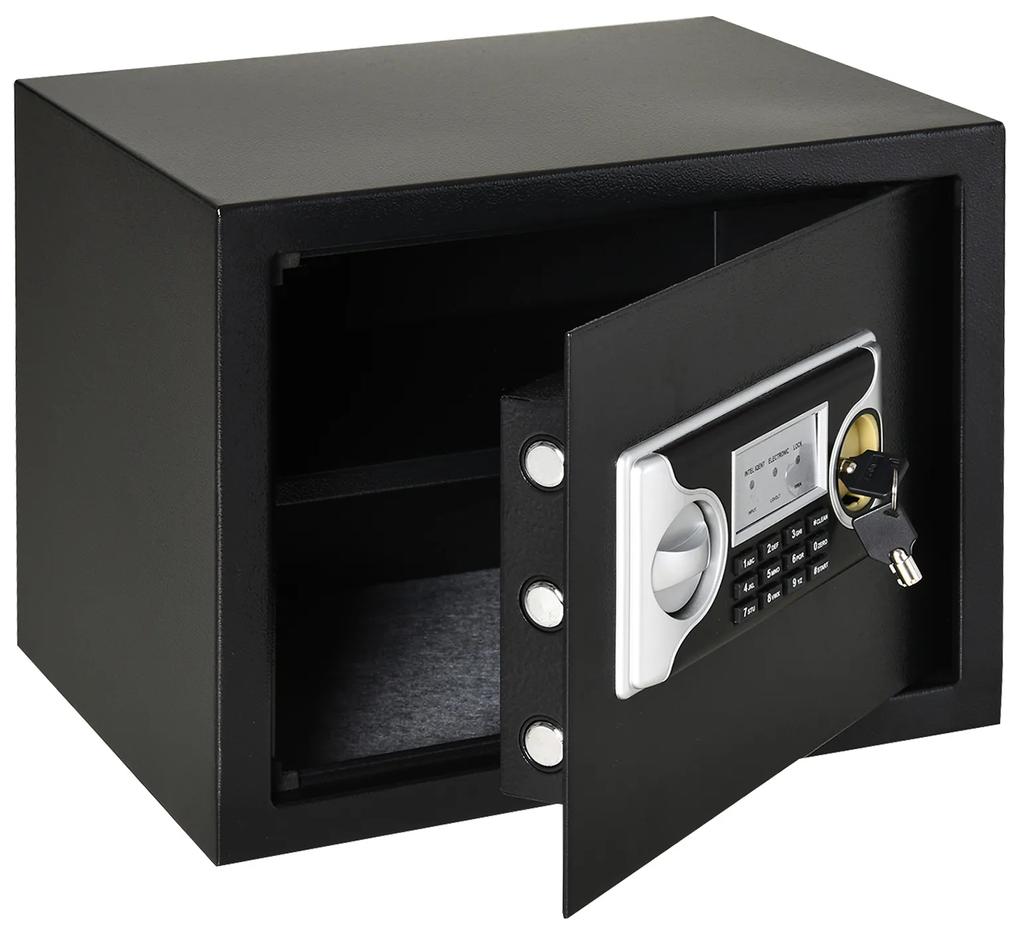 HOMCOM Seif electronic cu cod dublu, cheie de securitate si alarma, din otel, Negru, 35x30x39.3 cm