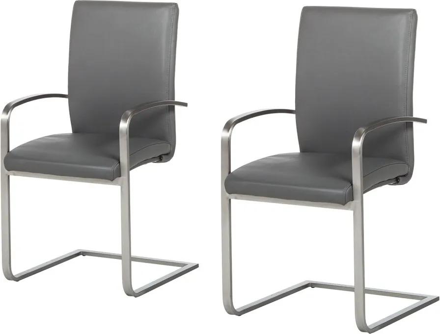 Set de 2 scaune Augusta I din piele naturala/otel inoxidabil, gri, 44 x 98 x 58 cm