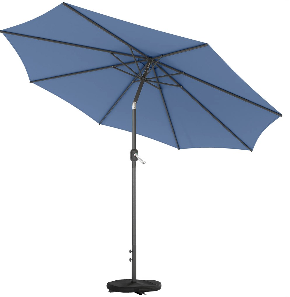 Outsunny Umbrelă de soare Ø295 cm, UV 30+ umbrelă rotundă pentru balcon, umbrelă de plajă, umbrelă de piață pentru plajă balcon grădină, Albastru | Aosom Romania