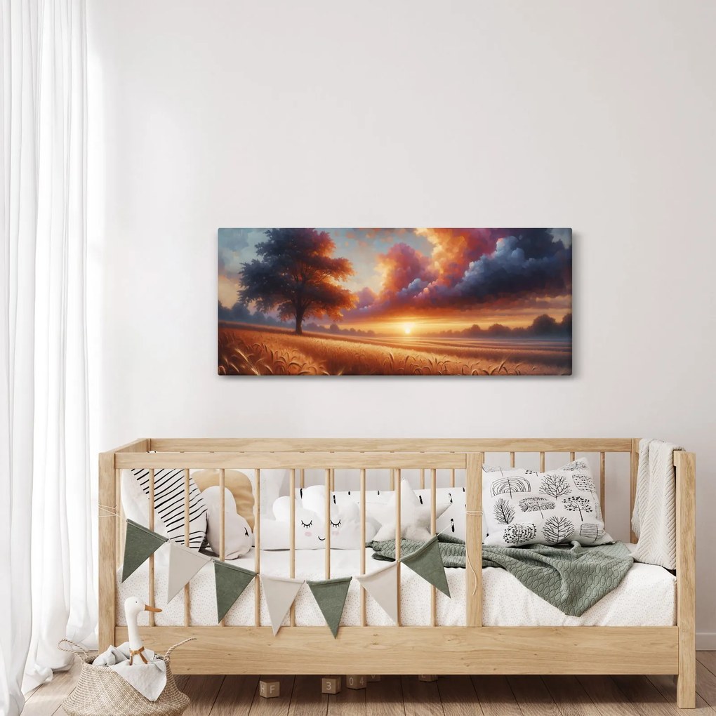 Tablou – Apus de soare pe câmp (120x50 cm)