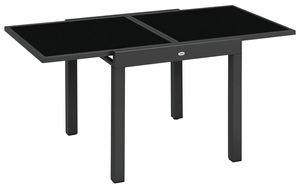 Outsunny Masă de Grădină Extensibilă cu Blat din Sticlă 80-160x80x75 cm Negru | Aosom Romania