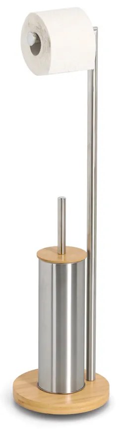 Suport pentru hârtie igienică și perie WC ORVO, bambus și oțel inoxidabil