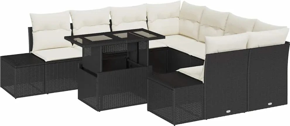 vidaXL Set de canapele pentru grădină cu pernă 9 pcs Negru și Crem