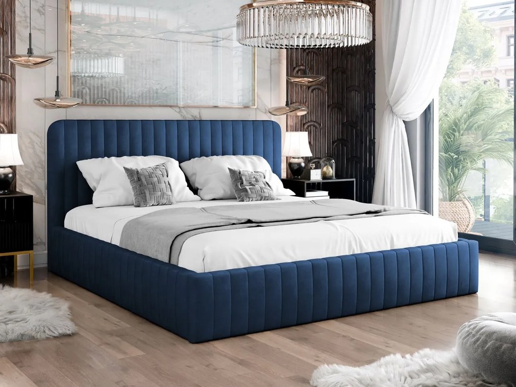 Pat matrimonial 140 cm Lentoa (albastru) (cu somieră) (cu sp. depozitare). Promo -17%. 1104164