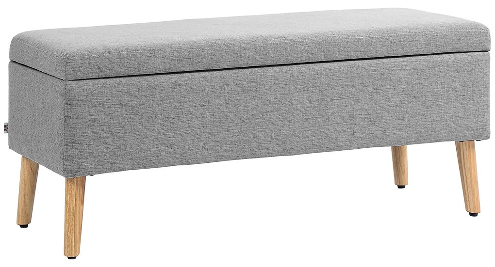 HOMCOM băncuță tapițată cu spațiu de depozitare, material textil tip in, picioare de lemn, capacitate 220 kg, 110x39x45 cm, gri | Aosom Romania