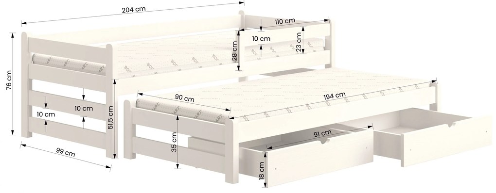 Pat Alis DPV 001 copii extensibil - culoare alb, 90x200