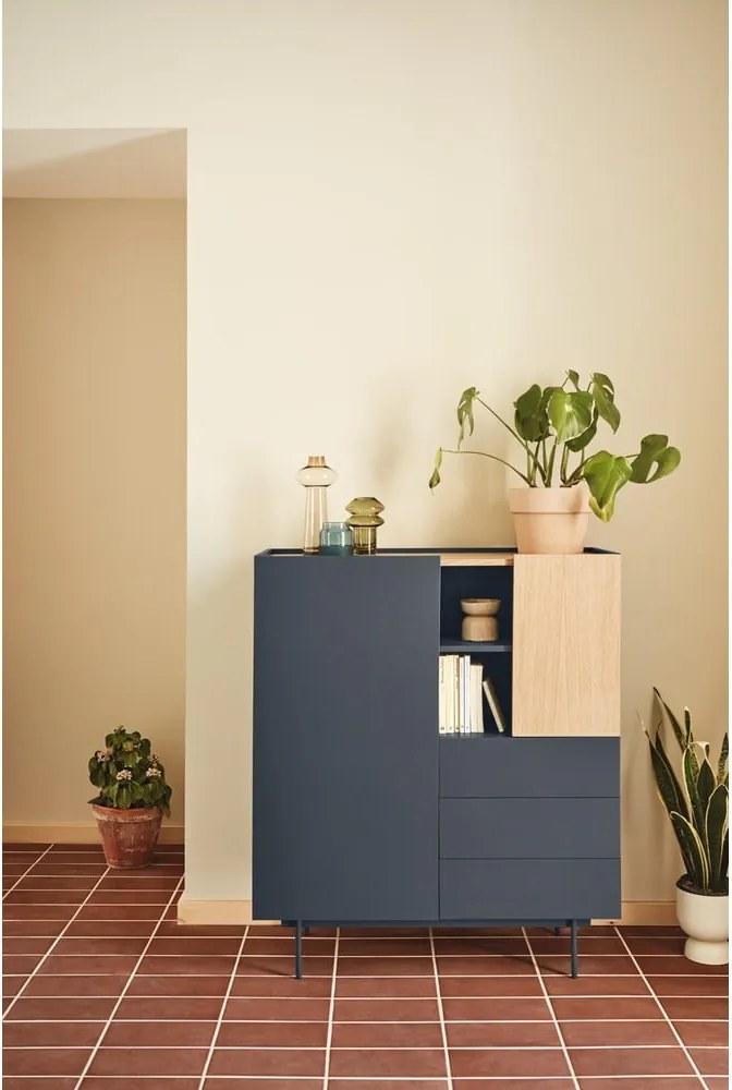 Comodă gri antracit-natural înaltă cu aspect de lemn de stejar 100x120 cm Otto – Teulat