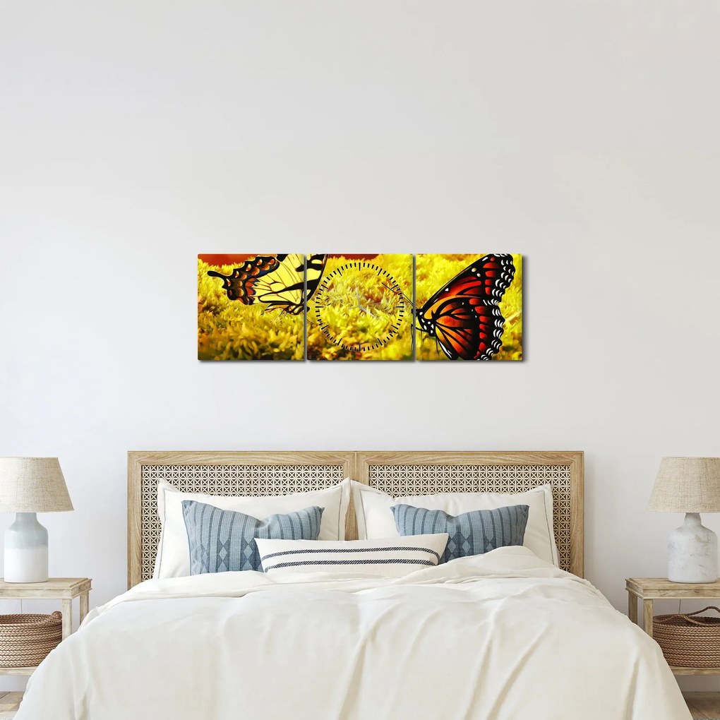 Tablou cu fluturi (cu ceas) (90x30 cm)
