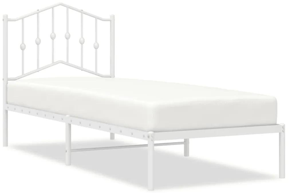 373828 vidaXL Cadru de pat metalic cu tăblie, alb, 75x190 cm