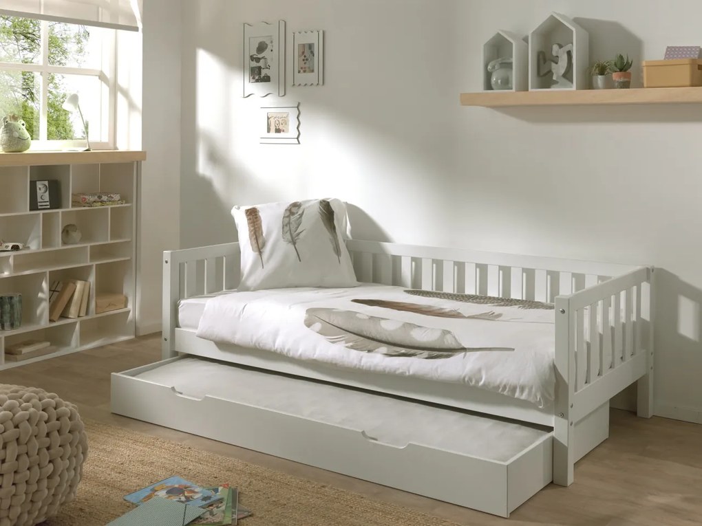 Set Pat Cabină Fritz 90x200 cm cu Sertar Suplimentar, pentru Copii, Alb – Vipack