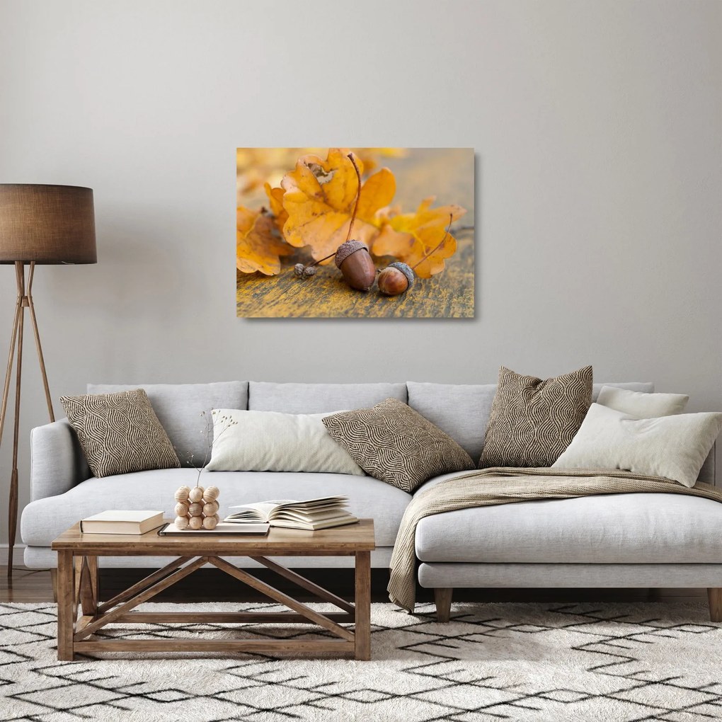 Tablou pe sticlă - Ghinde de toamnă (70x50 cm)