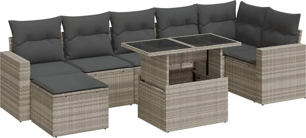 vidaXL Set mobilier de grădină cu perne, 8 piese gri deschis poliratan